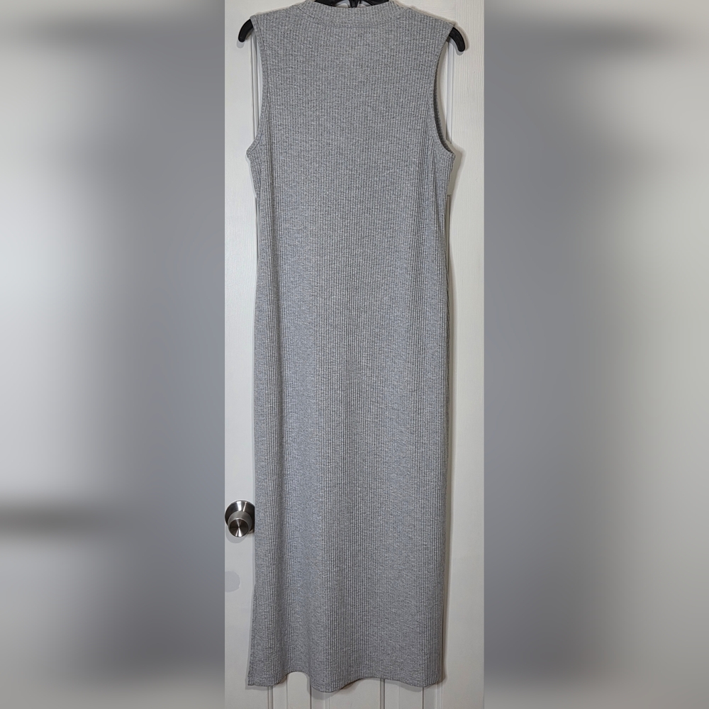 * DKNY Jeans Women's Sleeveless Mock Neck Ribbed Side Slit Long Dress Grey Sz XL - Picture 3 of 9
